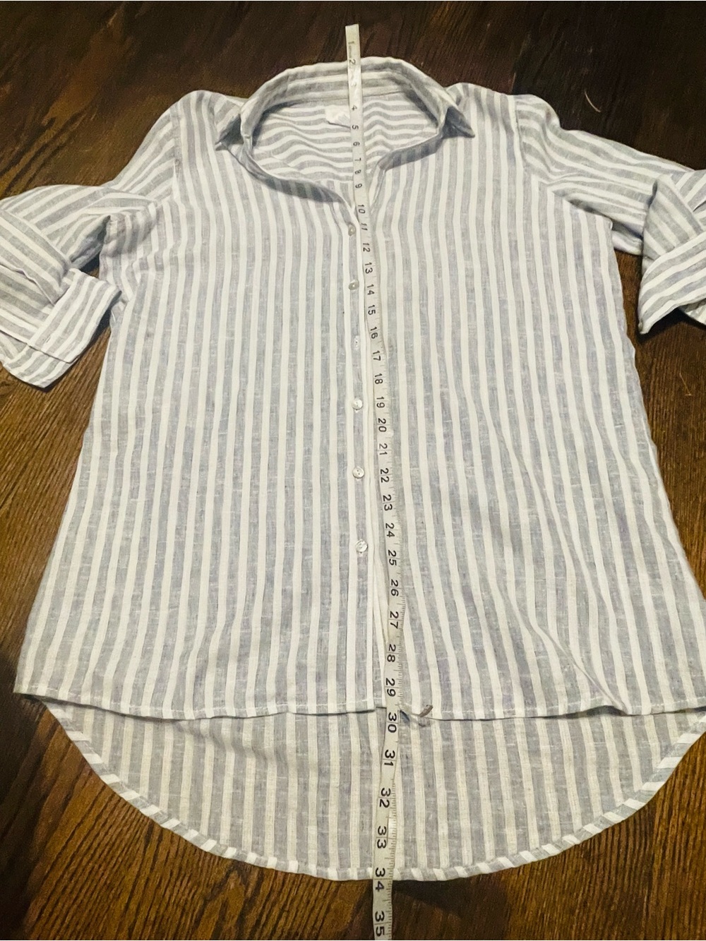 Sigrid Olsen casual Blue & White Striped Button-Up Shirt Jacket 55% linen 45%ct - Picture 8 of 11